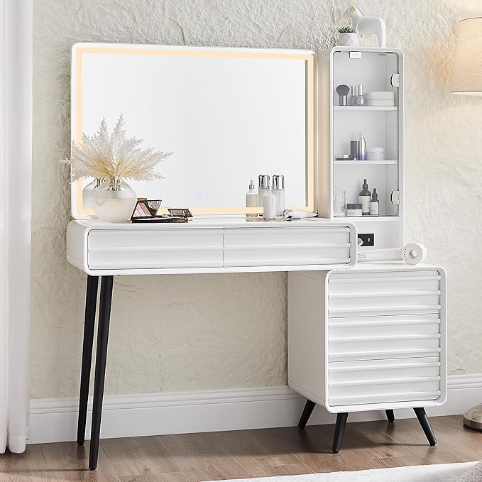 Luxury Işıklı Büyük Aynalı Orta Yüzyıl Modern Makyaj Masası-3 Renk Seçeneği İle