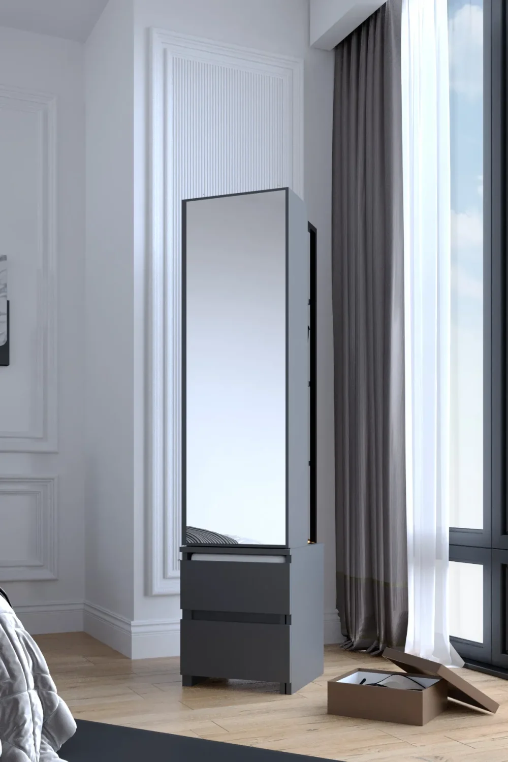 Luxury Aynalı Çok Amaçlı Takı ve Aksesuar Dolabı - Antrasit