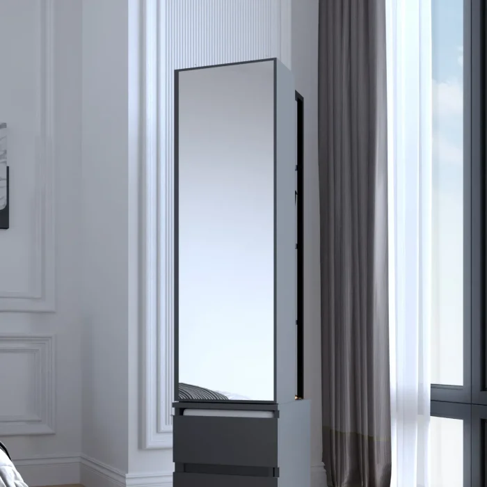 Luxury Aynalı Çok Amaçlı Takı ve Aksesuar Dolabı - Antrasit