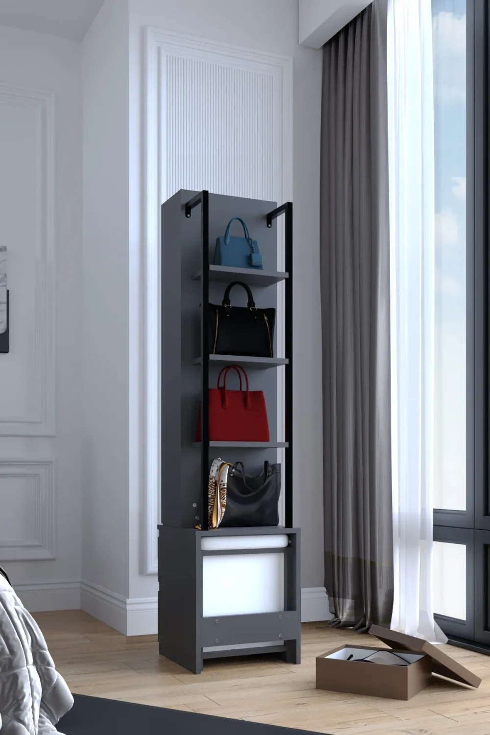 Luxury Aynalı Çok Amaçlı Takı ve Aksesuar Dolabı - Antrasit - Görsel 2
