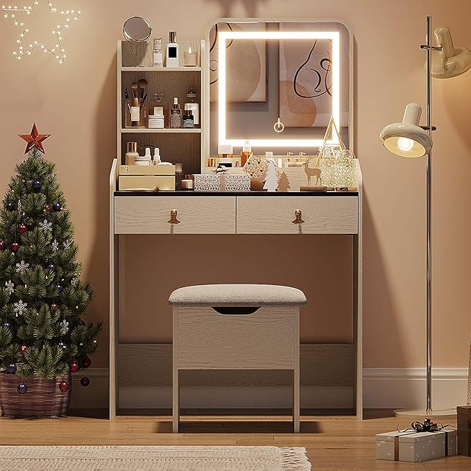 LUXURY LED Işıklı Makyaj Masası Seti - SİYAH/BEYAZ Renk Seçenekleri İle
